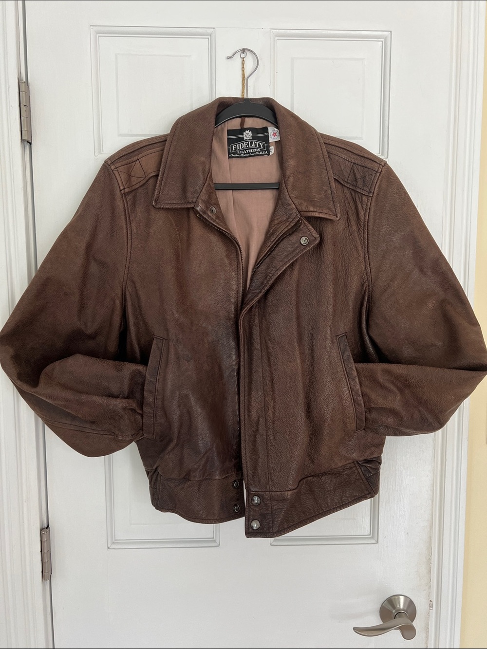 Fidelity Brown Leather Bomber Jacket - Men's Chestnut Finish